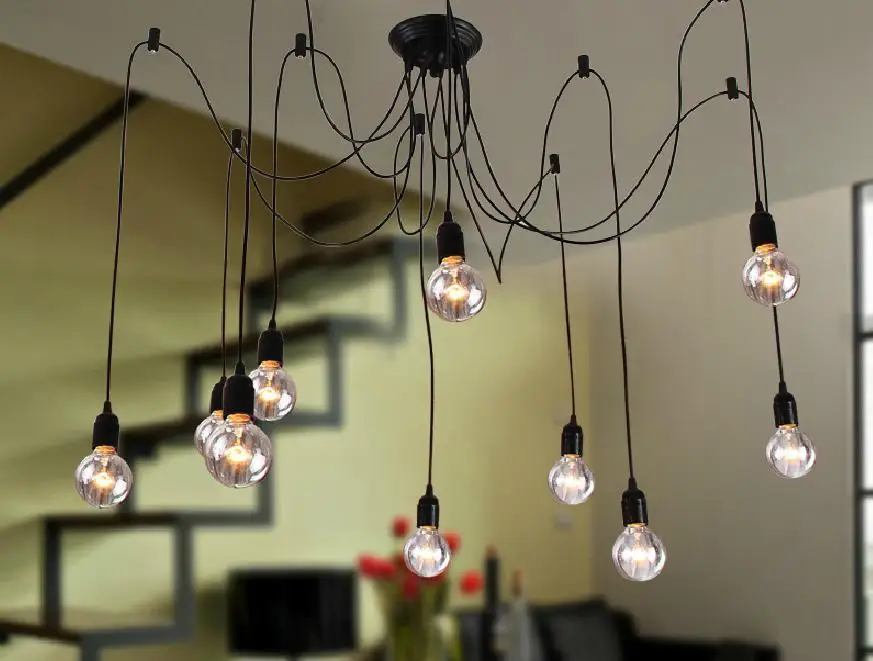  Edison Design Pendant Light Edison Vintage Spider Chandelier pedant Lamp, Edison Chandeliers American Style Led Bulbs