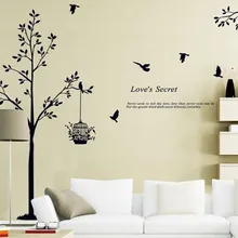 165*150 см(65*59 дюймов) виниловые наклейки на стены с изображением черного дерева и птичьей клетки для гостиной/спальни, настенные наклейки для украшения дома, обои