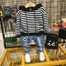Модный комплект одежды для мальчиков, Детская толстовка в полоску и джинсы, комплект детской одежды из 2 предметов, спортивный комплект для мальчиков 2-6 лет