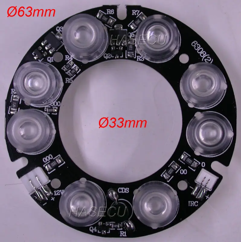 

Infrared 8x SMT flat type IR LED board module for CS LENs camera night vision (diameter 63mm / 33mm) 80 degree emitting angle
