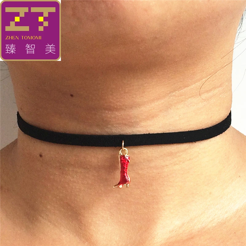 

2019 Hot New fashion DIY torques Plain Black Velvet Leather Women's boots necklace pendants Choker Necklace For Women jewelry