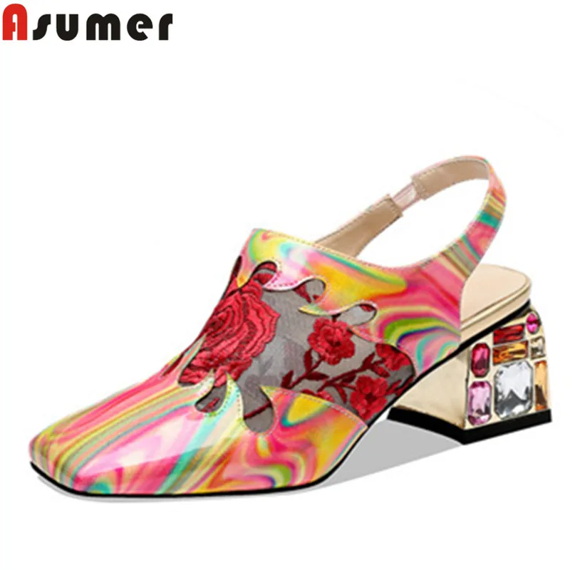 ASUMER/размер 34 41 новые лакированные кожаные туфли женские лодочки с квадратным