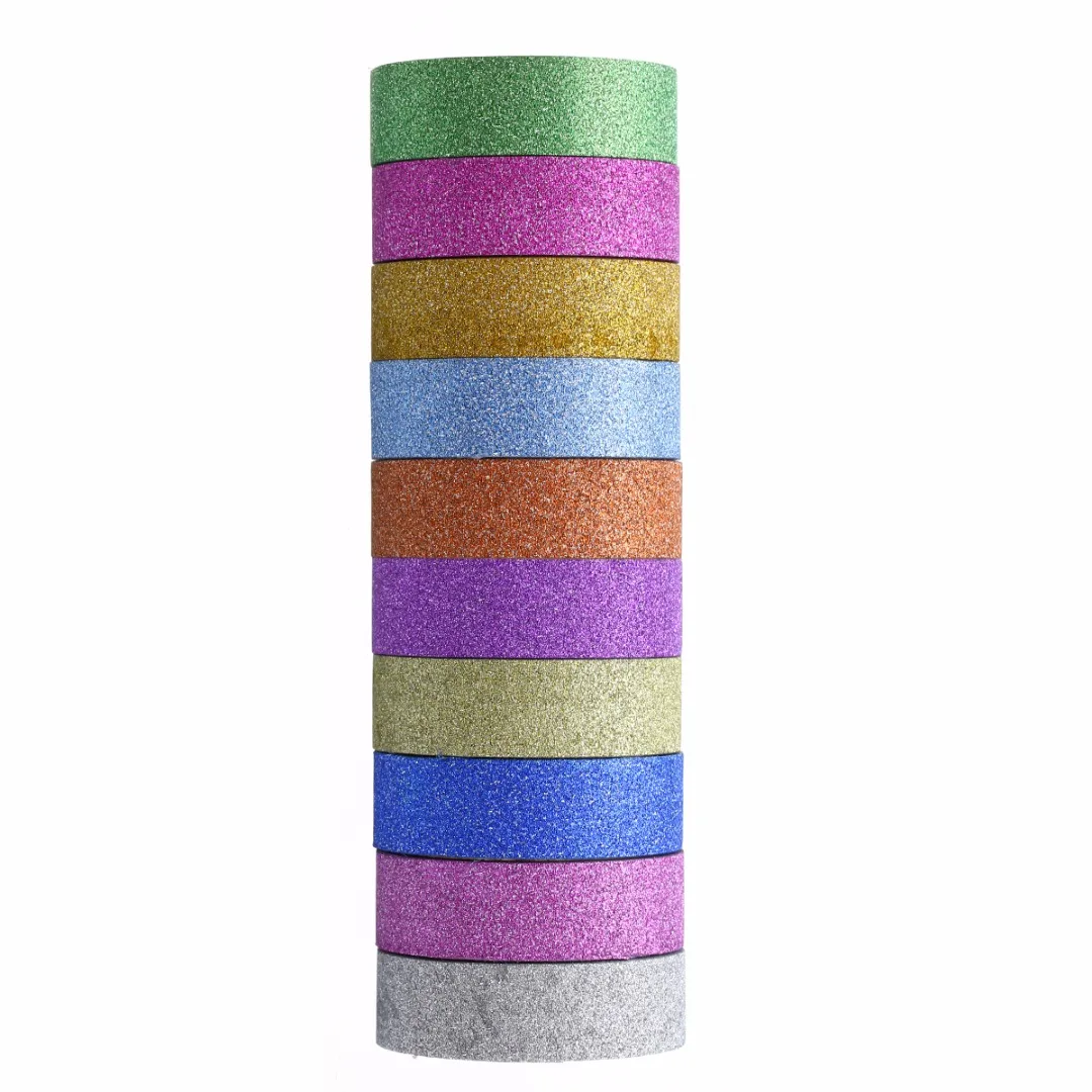 10pcs/Lot Stylish Shiny Tapes Glitter Washi Paper Adhesive Tape DIY Craft Sticker for Decorating Album Book 1.5cmx3m