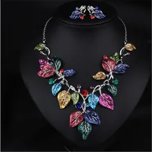 Эмалированный ювелирный набор для женщин ожерелья и серьги модные вечерние в стиле панк Серебряные Наборы украшений в форме листьев juego воротник Y Pendientes