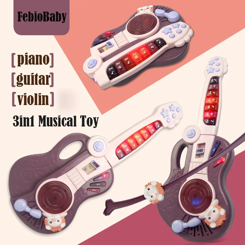 

Multifunctional 3 in 1 Baby LED Musical Toys Early Educational Guitar/Piano/Violin 3 Modes Playing With Record Children Gifts