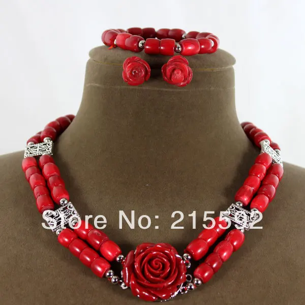 Beautiful Rose African Costume Coral Beads Jewelry Set Red Bridesmaid Free Shpping CJ052 | Украшения и аксессуары