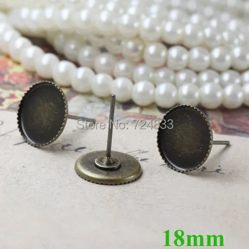 

Blank Earrings Bases 18mm Round Bezel Tray Cabochon Stud Earrings Post Settings Findings DIY Antique Bronze tone Wholesale