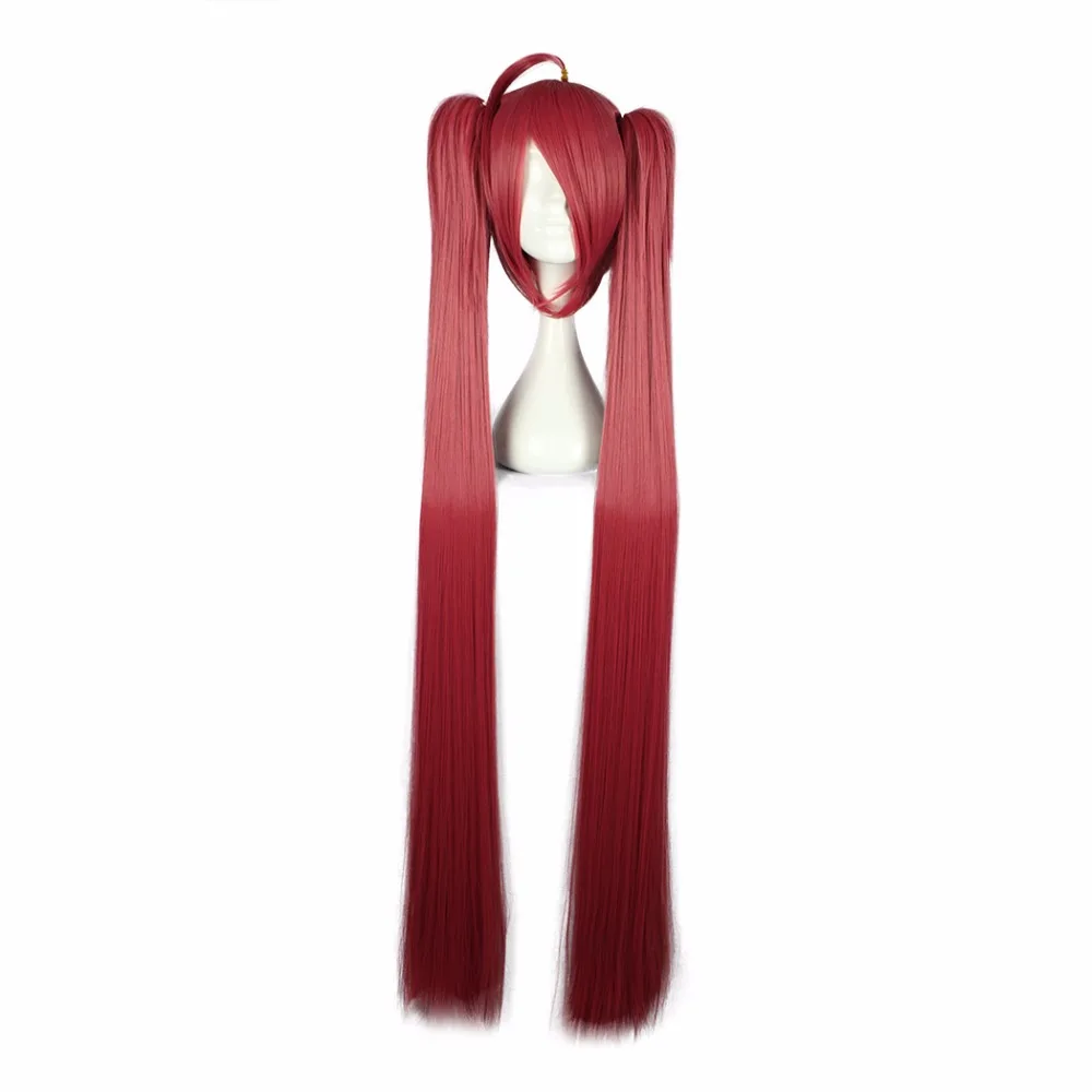 

MCOSER 130 CM Long Straight Synthetic Cosplay Hair With Two Ponytails Red Color 100% High Temperature Fiber WIG-556D