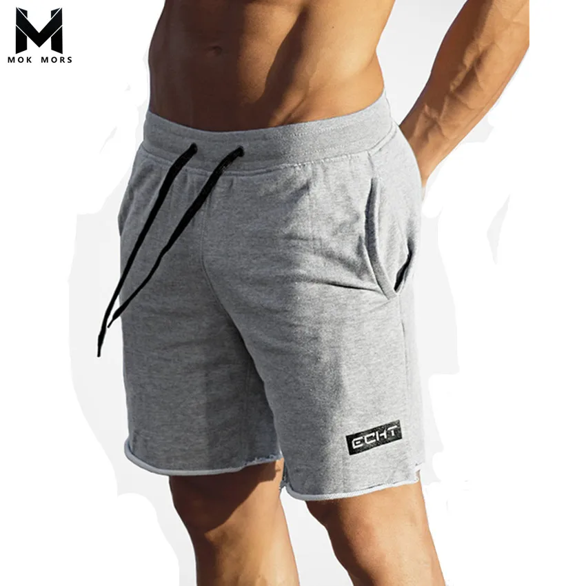 Летний мужской спортивный зал Фитнес упражнения с низкой талией для мужчин шорты модный бренд Повседневная хлопковая резинка с принтом Мужские шорты