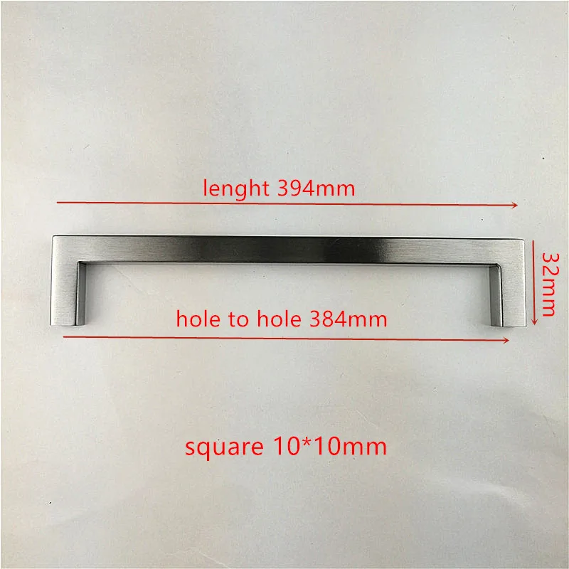 Квадратная ручка 10*10 12*12 10*20 мм нержавеющая сталь матовая кухонная ручка дверного шкафа Ручка "~ 24" - Цвет: 1010- 384mm