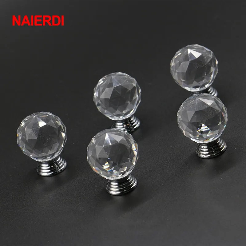 4Pcs 20~40mm Crystal Diamond Glass Pull Handle Door Knob Drawer Cupboard Cabinet
