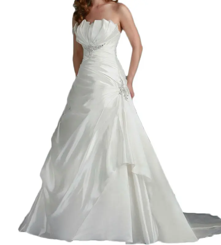 

Vintage White Ivory Wedding Dresses Plus Size A Line Taffeta Beaded Crystal Draped Ruched Bridal Gowns 2016 Custom Made