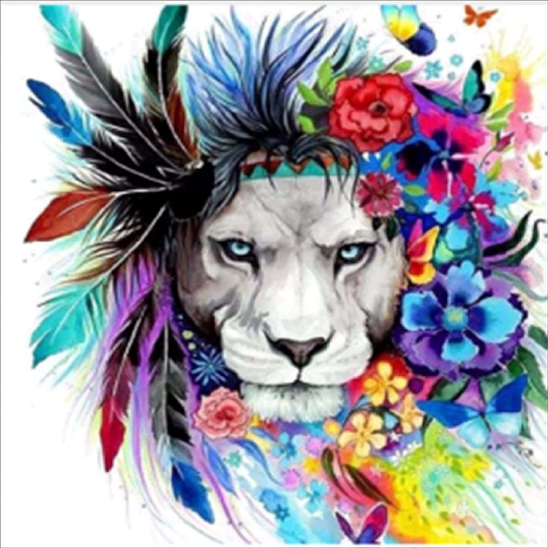 

DIY 5D diamond embroidery circle Lion diamond painting rhinestone crystal painting home decoration