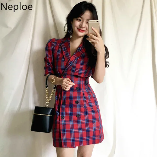 Neploe 2019 Новый женский OL Тонкий Блейзер платье женские зубчатые клетчатые платья