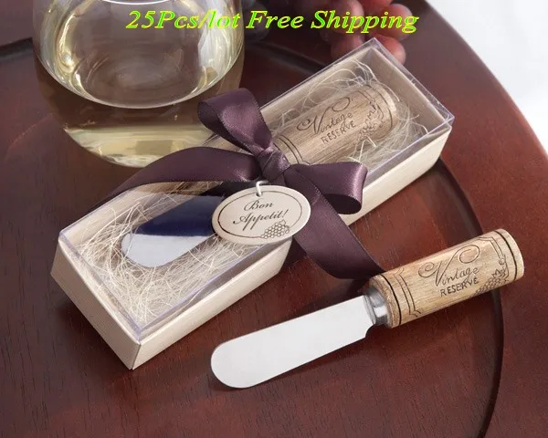 

(25 Pieces/lot) wine-themed wedding favors of Vintage Reserve Stainless-Steel Spreader with Wine Cork Handle Wedding gifts