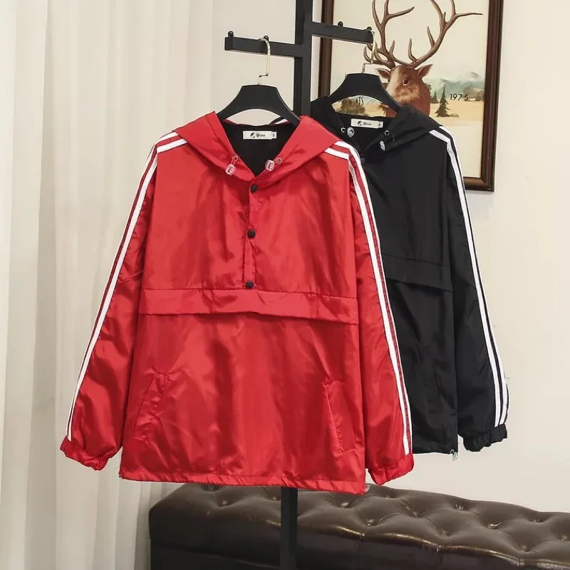 

Ubetoku 2018Autumn Women Loose Jacket Preppy Style Striped Sleeve Patchwork Hooded Coat Plus Size Women Clothing(JK16)