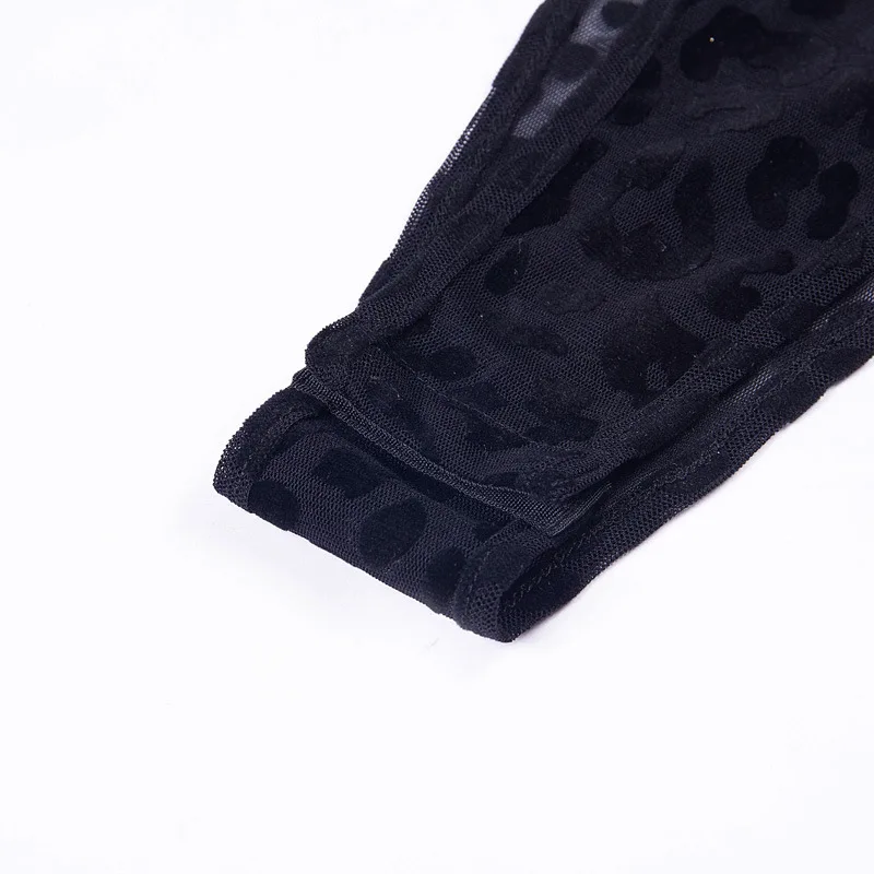 Wixra сексуальное Прозрачное Кружевное боди водолазка с длинным рукавом облегающее черное леопардовое боди для женщин