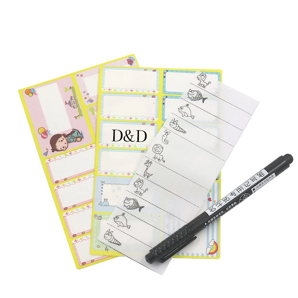 Cartoon Washable Iron on Name Labels Garment Fabric Tags Marker Set for Child Back to School Clothes Garment Sewing Accessories