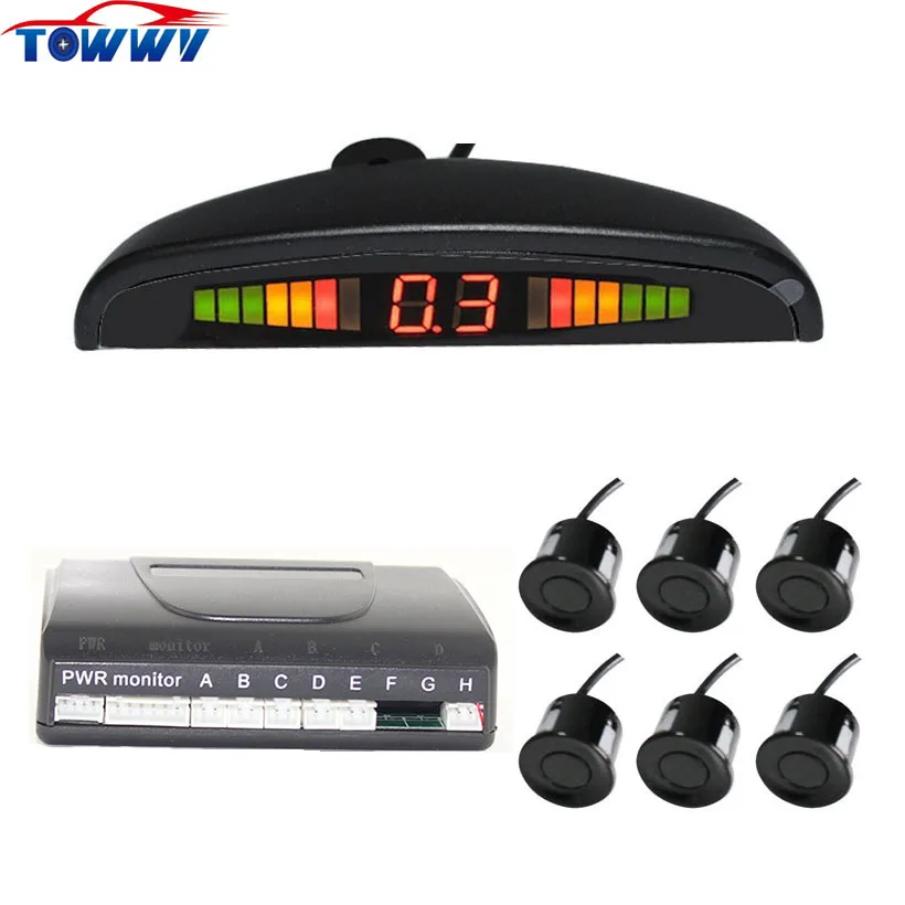 6 Sensors Car Parking Sensor Radar System Alarm by Four-step BiBi Sound With Numeral&ampColor LED Display OEPZ300-6 | Автомобили и