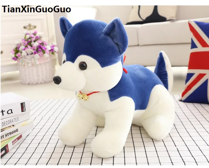 

100% new toy blue husky dog with bell about 30cm soft plush toy Doll birthday gift b2653