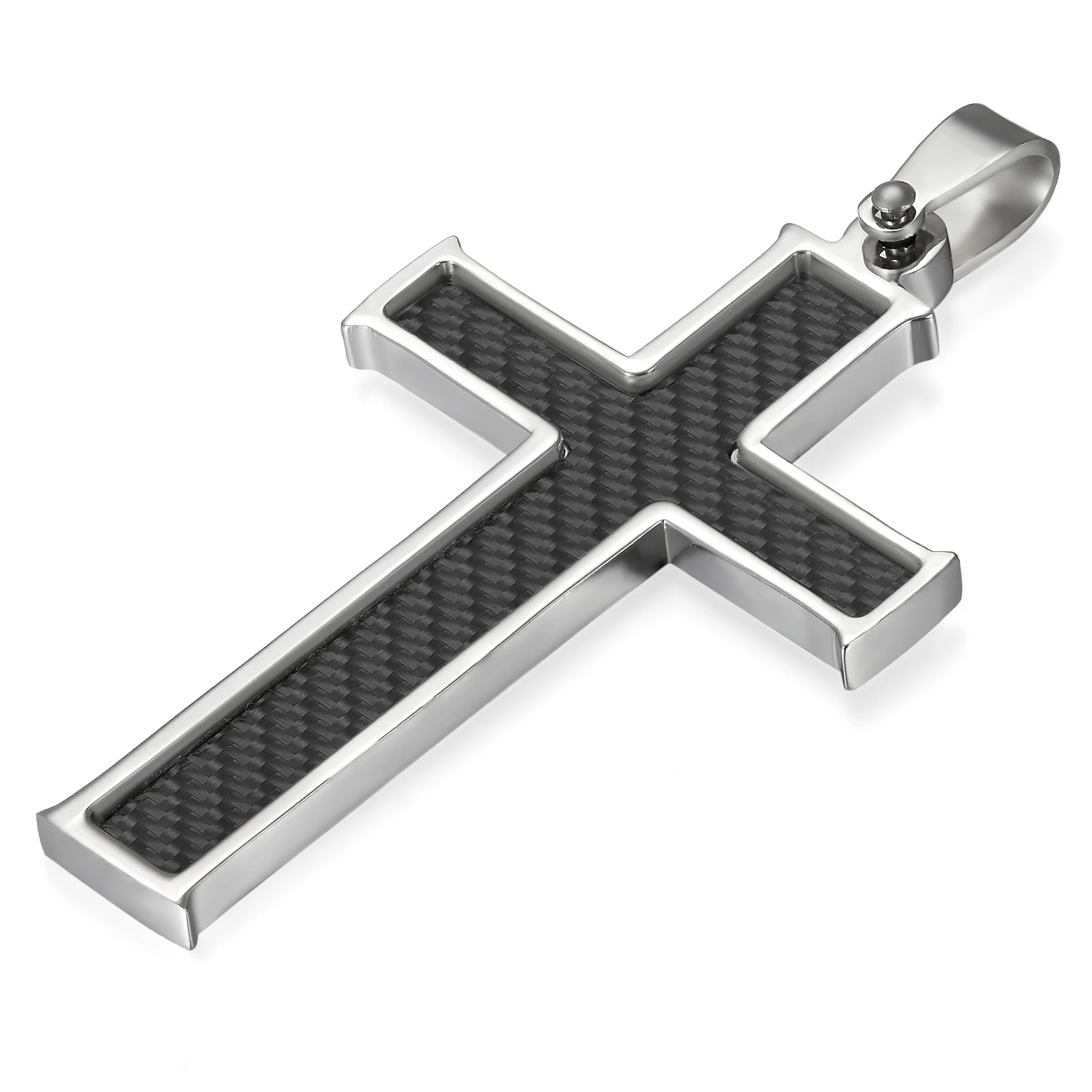 BONISKISS Carbon Fiber Stainless Steel Men's Cross Necklace 21.5 Inch