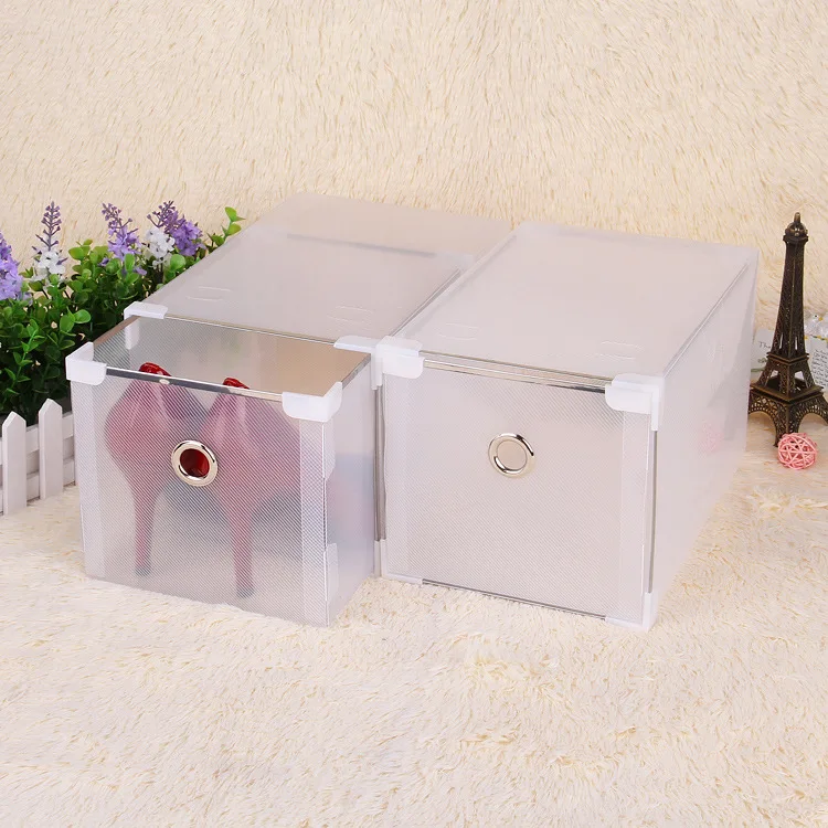

2PCS Stackable Drawer Shoe Storage Box Environmental Protection Resin Arrangement Transparent High-heel Shoes Organizer Box