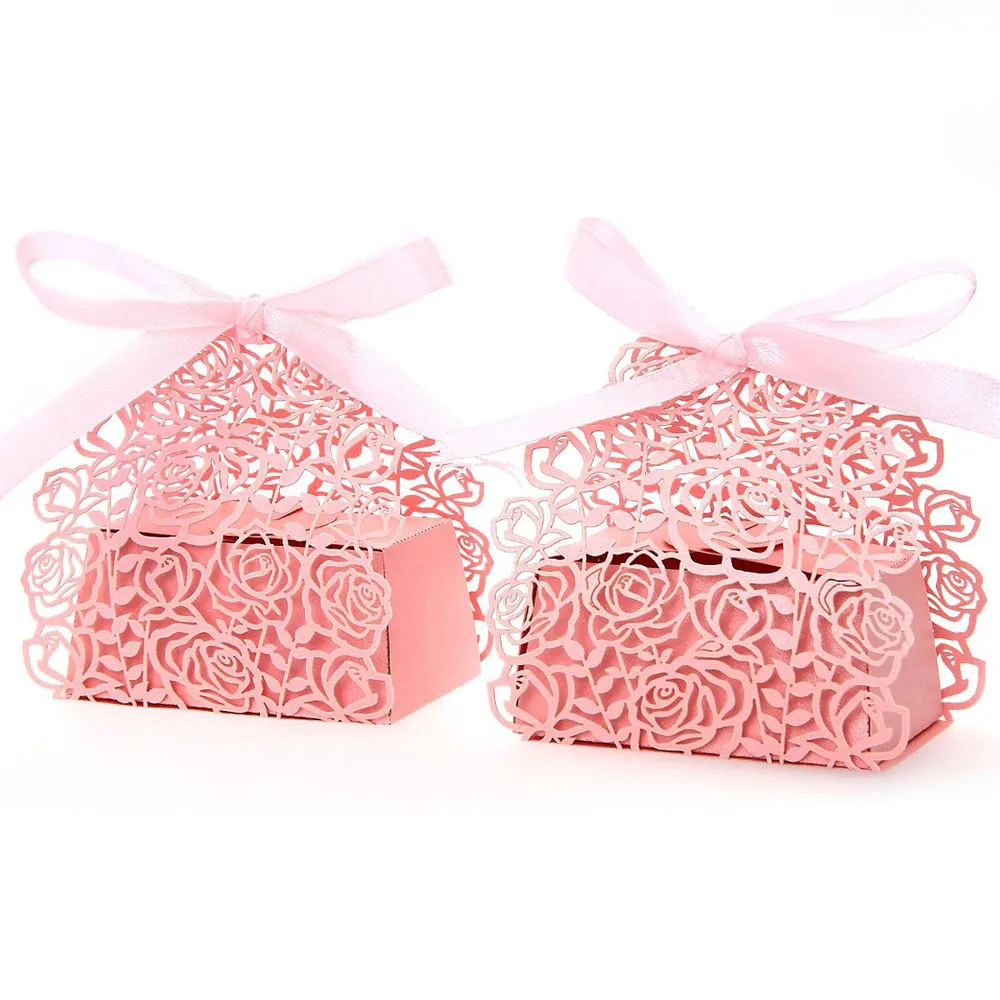 50PC Roses Flowers Laser Cut Favor Candy Box for Party Wedding Romatic