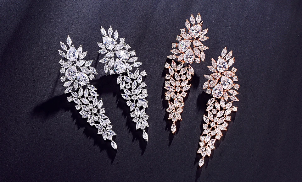ZAKOL роскошные длинные висячие серьги с кристаллами циркония и огранкой маркизы, блестящие свадебные украшения для женщин FSEP2262