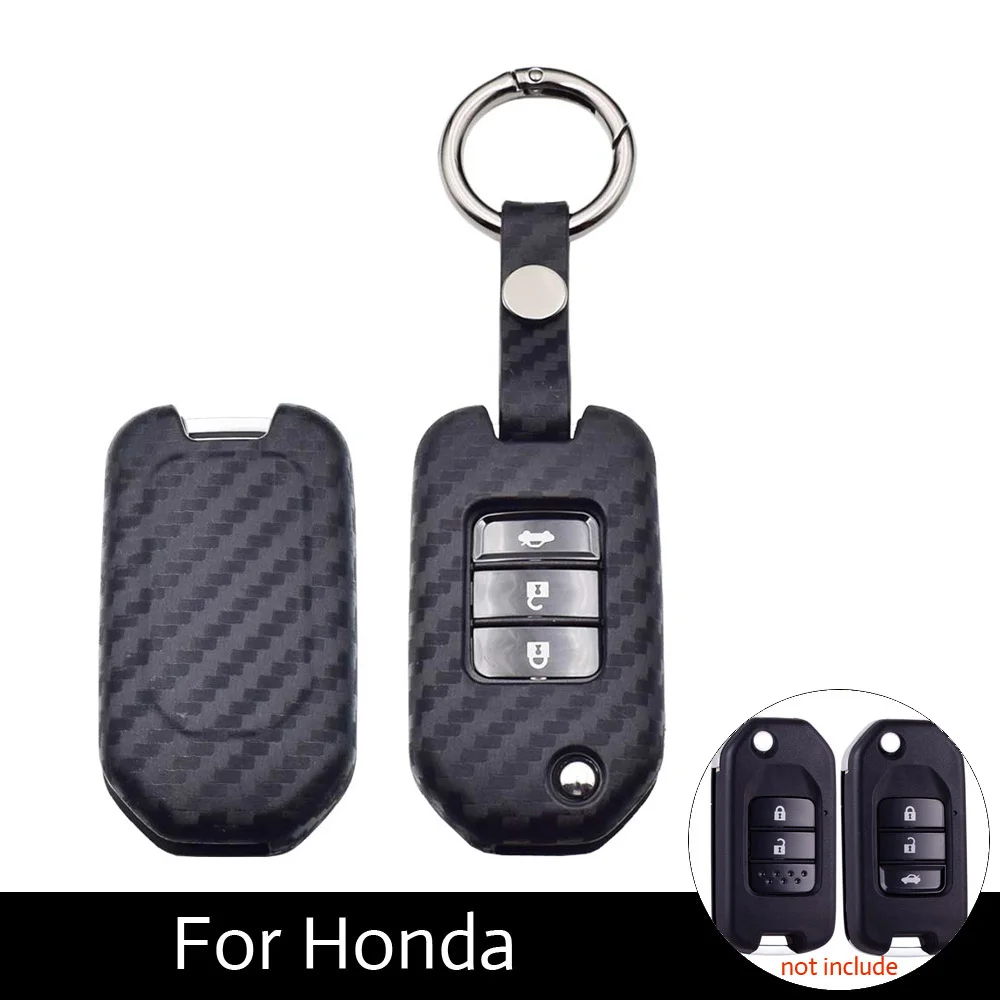 

ATOBABI Silicone Car Key Case For Honda CIVIC ACCORD ODYSSEY EURO CRIDER JADE 2014-2016 Carbon Fiber Pattern Car Key Holders