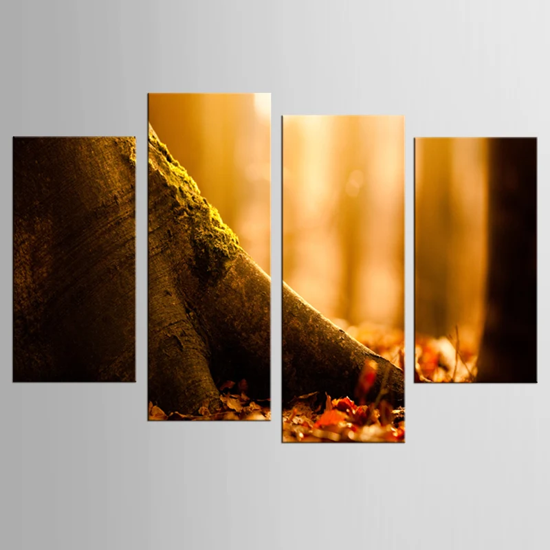 

4 panel canvas painting HD print autumn yellow maple leaf tree picture print murals home living room decoration painting