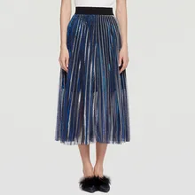 Юбки для женщин Весна Осень Лето Женская высокая талия модная плиссированная юбка однотонная для девочек Повседневная прямая сетчатая длинная юбка S-2XL