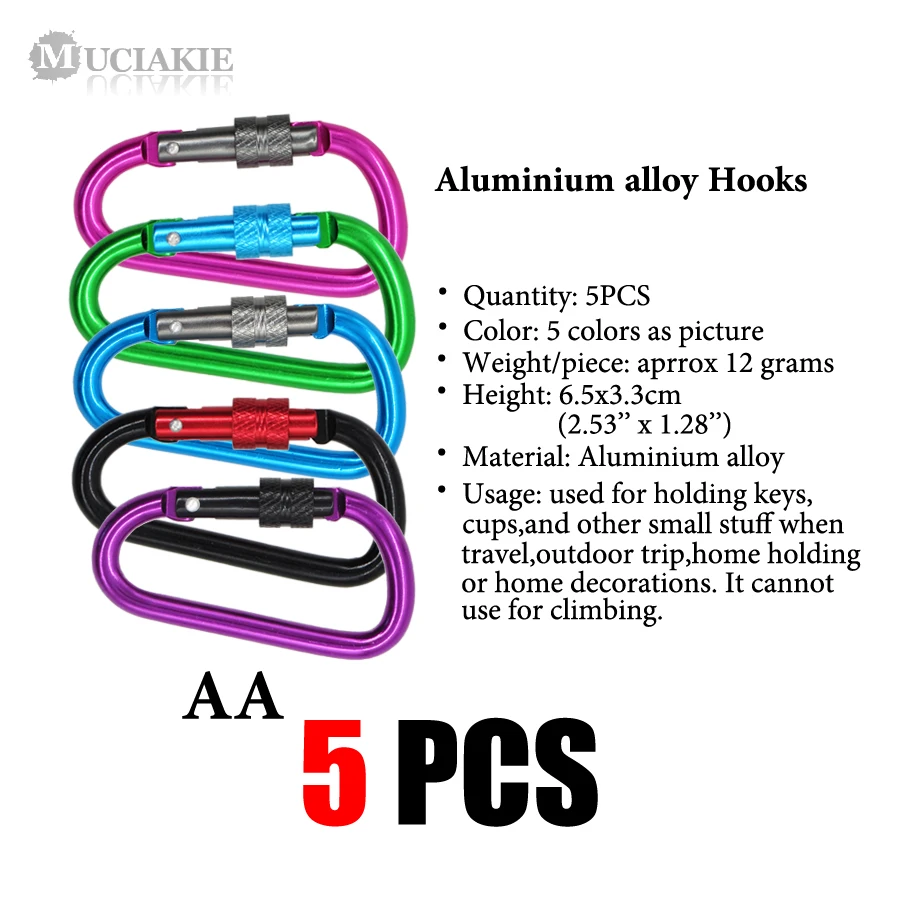 5 шт. декоративные вытяжки из алюминиевого сплава, крючки для ключей, черный, синий, красный, золотой, серебряный карабины, брелок для ключей с карабином, походный карабин на открытом воздухе - Цвет: AA