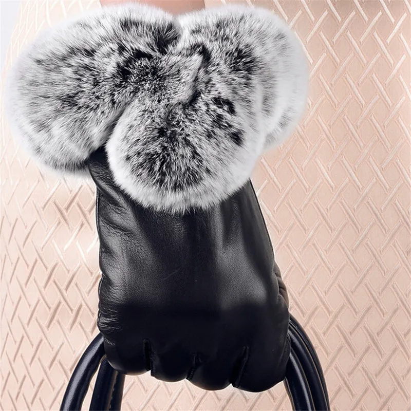 

New Soft Fur Mittens Winter PU Leather Gloves Mittens Tactical Gloves Lady Elegant Free Size Guantes Women Female Gloves