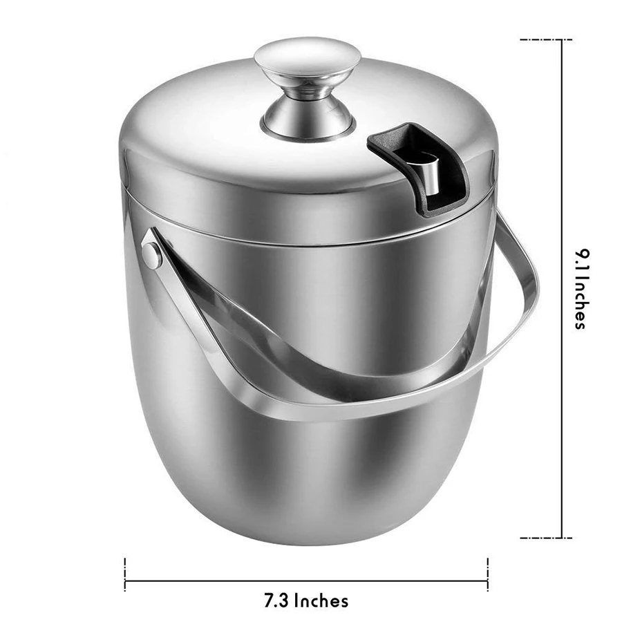 Ice Bucket Insulated Stainless Steel Double Walled 2.8L with Lid and Whiskey Chilling Stones For Beer Wine Cooler Ice Bucket