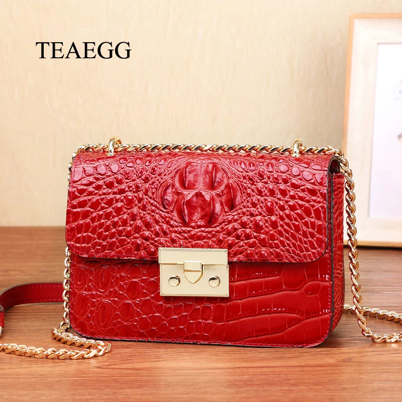 

TEAEGG Women Real Leather Chain Bag crossbody bag Lady Cow Leahter handbag Female shoulder bag