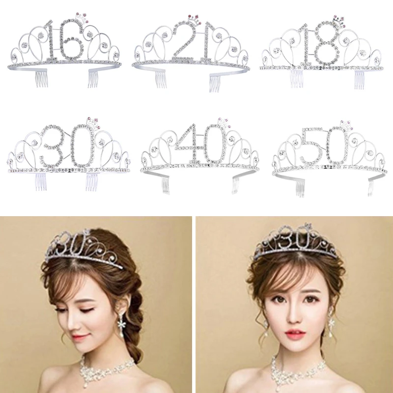 Decoraciones para fiesta de cumpleaños, Tiara de diamantes de de cristal para adultos, corona de princesa, accesorios para mujer 18 21 30 40 50, regalo de para el - AliExpress