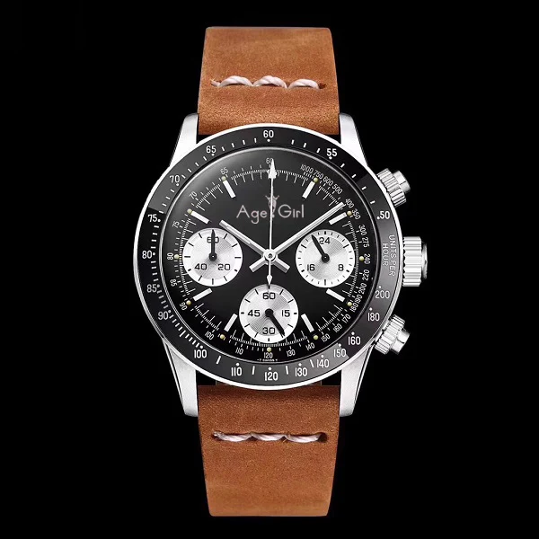

Luxury Brand New Men Automatic Mechanical Self Wind Watch Black White Paul Newman Sapphire Stainless Steel Watches Brown Leather