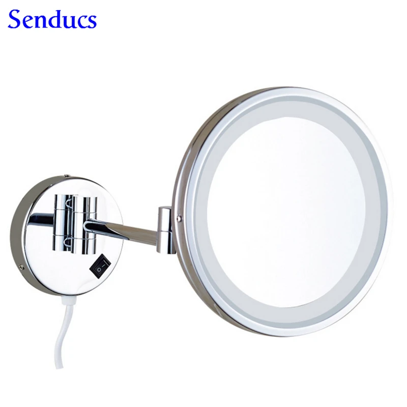 Senducs كروم Led الحمام مرآة مع عالية الجودة براس حمام مرايا 8.5 بوصة الجمال مرآة 3x المكبرة الحمام مرايا