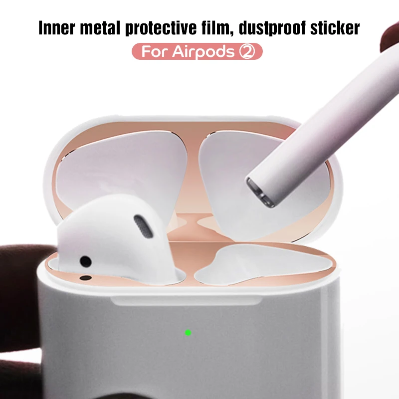 Новая металлическая пыль Защитная Наклейка для Airpods 2 кожа защитная наклейка для Apple гарнитура для Airpods зарядная коробка чехол оболочка кожа