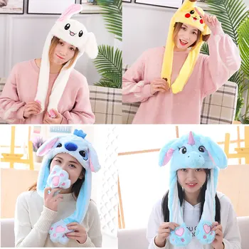 

Kids Plush Toy Birthday Gift Hat for Girls Airbag Cute Funny Cap Pikachu Bunny Creative Moving Ear Jumping Hats Cartoon Caps