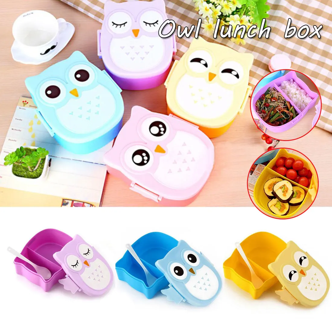

Students Lunch Box Cute Owl Shaped Kids Student Bento Box Food Container with compartments Dinnerware Case Storage Box