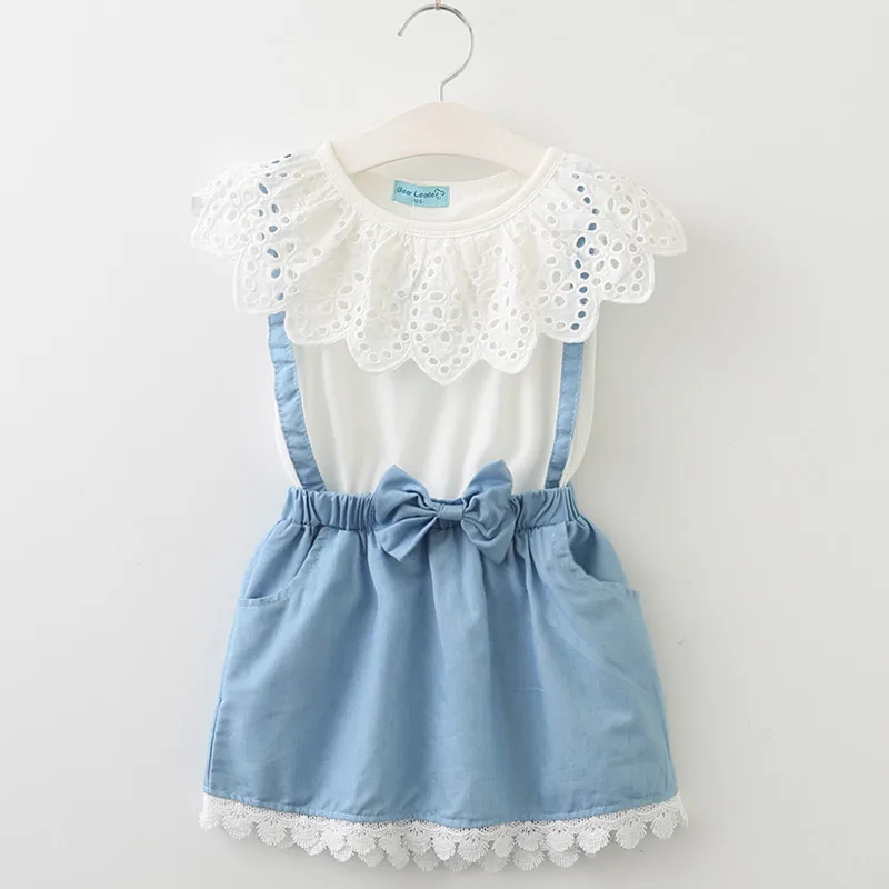 

Girls summer clothing outfits kids fashion cotton clothes fake two pieces bib dress for baby girls children girl outfits