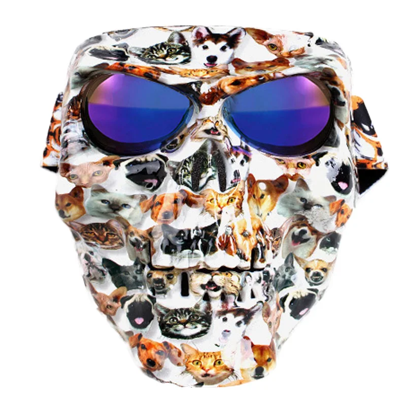 Мотоциклетные очки, Байкерский шлем, маска, винтажная Съемная модульная маска с черепом, мотоциклетные очки с фильтром для рта, очки для мотокросса - Цвет: E112