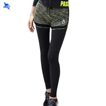 Тренажерный зал, фитнес, Йога Леггинсы Для женщин ткань отводящая влагу, трико для бега высокая эластичность 2 в 1 шорты+ трико для бодибилдинга бега одежда