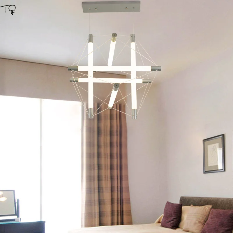 

Creative Inclined Tube Pendant Light Led Silvery Nordic Post Modern Simple Living Bedroom Study hall Restaurant Hanging Lights