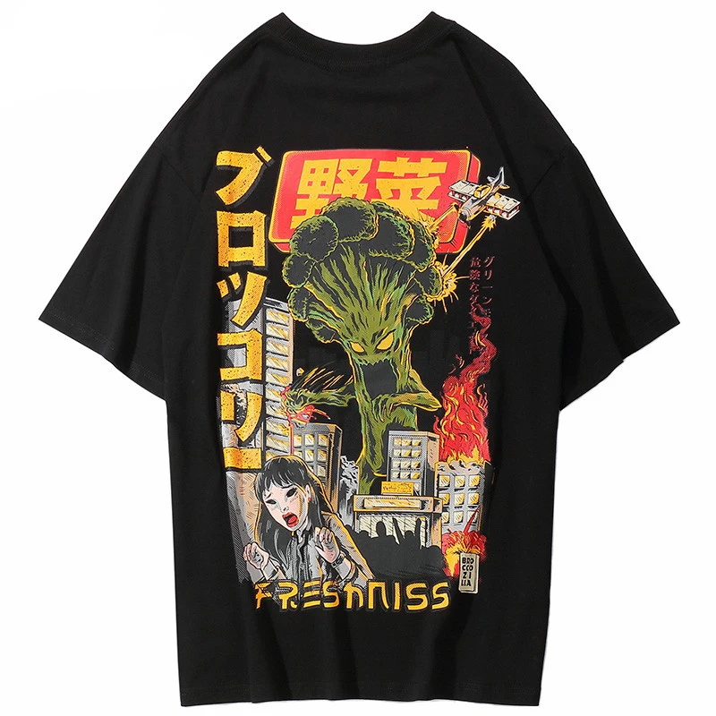 

2019 Men Hip Hop T Shirt Japanese Harajuku Cartoon Monster T-Shirt Streetwear Summer Tops Tees Cotton Tshirt Oversized HipHop