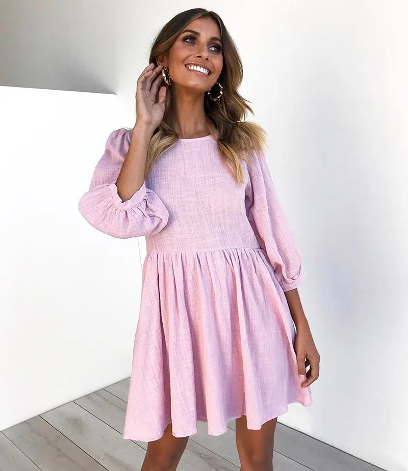 Длинные рукава с О образным вырезом свободное женское платье vestidos Vestido для