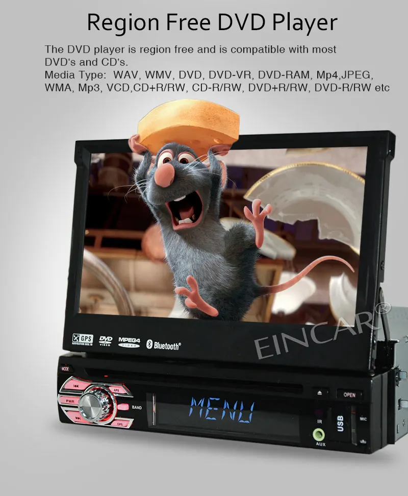 Best 7"" Detachable Car Audio DVD Player Universal 1Din car radio with GPS Navigation Stereo Car Styliny Central Multimedia Bluetooth 6