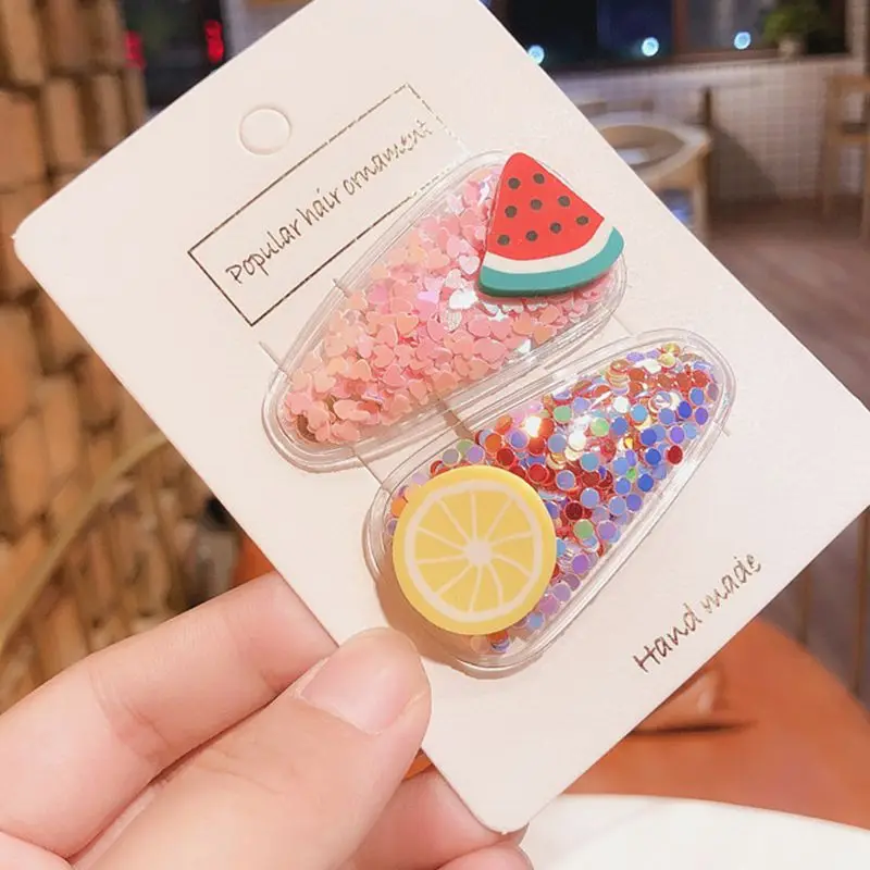 

Children Girl Cute Water Drop Snap Barrette Colorful Quicksand Sequins Transparent Hair Clip Sweet Resin Fruit Slice BB Hairgrip