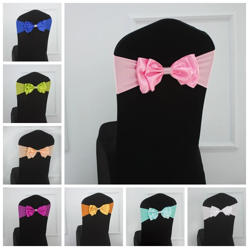 

17 Colours Satin chair sash Spandex chair sash lycra bow tie ready made fit all chairs wedding banquet hotel party decoration